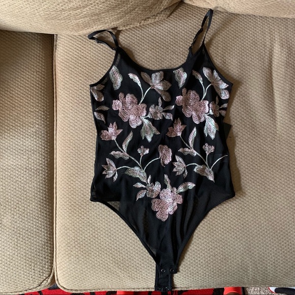 Express Tops - Sheer Floral Bodysuit